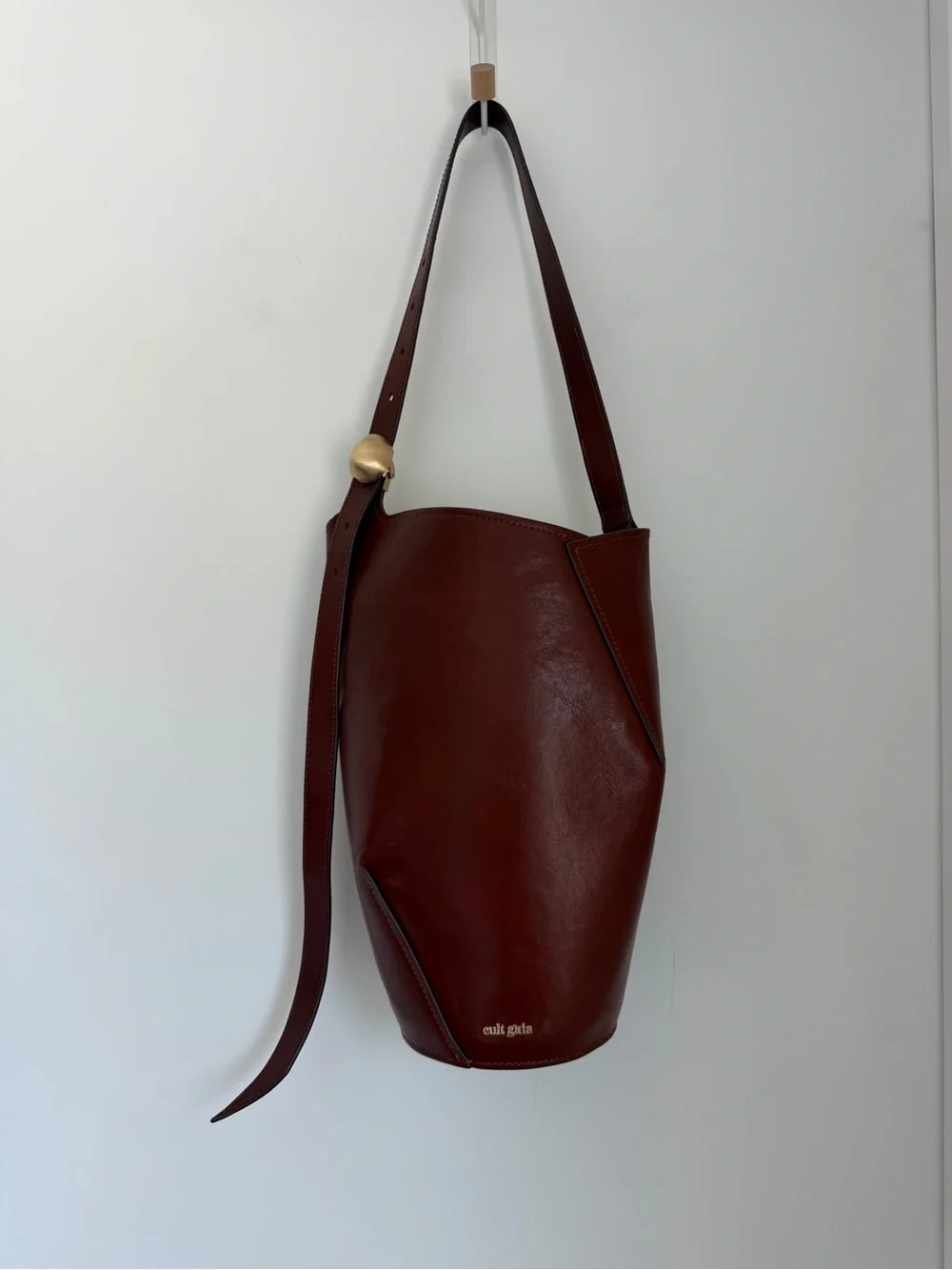 Cult Gaia Aldari Leather Shoulder Bag Cognac Brown